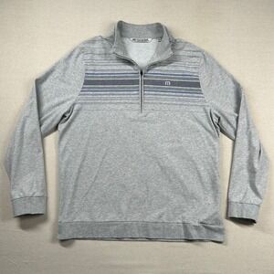 Travis Mathew Sweater Mens XL 1/4 Zip Pullover Golf Stretch Striped Knit Heather